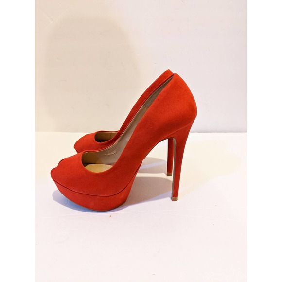 Zara Basic Red Suede Platform Peep Toe 5 Inch Heels Euro Size 40 US 9 - Picture 2 of 8